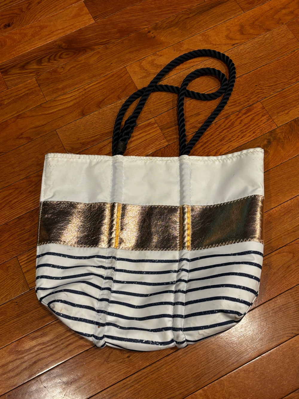 Sea Bags Maine Striped Nautical Tote with Metallic Rose Gold Accents